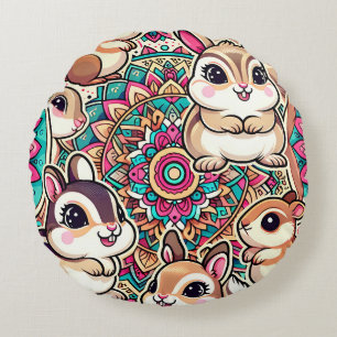 "Chipmunks & Cottontails" Rundes Kissen