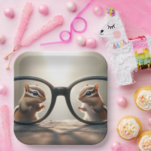 Chipmunks, die durch eine Big Black Brille springe Pappteller (Party)