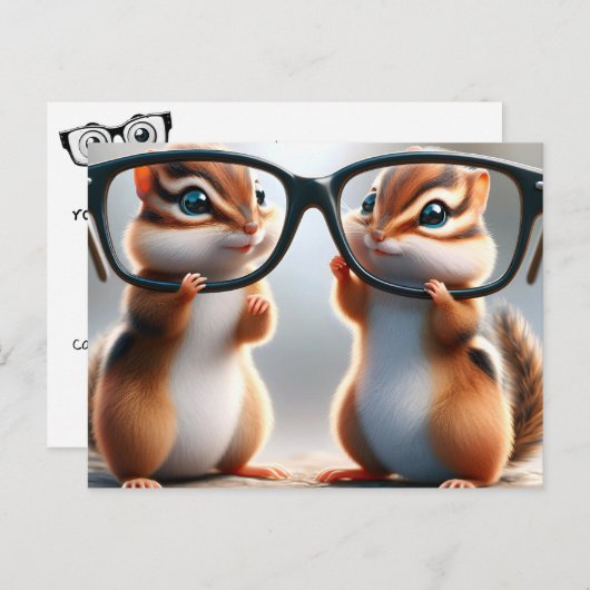 Chipmunks mit Brillenaugenärztin Postkarte (Vorne/Hinten)