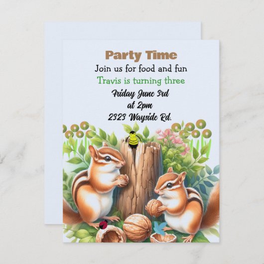 Chipmunks und Friends Birthday Party Einladung (Vorne/Hinten)