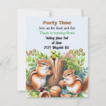 Chipmunks und Friends Birthday Party Einladung<br><div class="desc">Ein niedliches Design mit zwei niedlichen Chipmunks,  die mit winzigen Waldfreunden wie einem Schmetterling,  Ladybug und einer Biene im Wald zu Walnüssen fressen. Passen Sie Ihre Party-Informationen nach Ihren Wünschen an.</div>