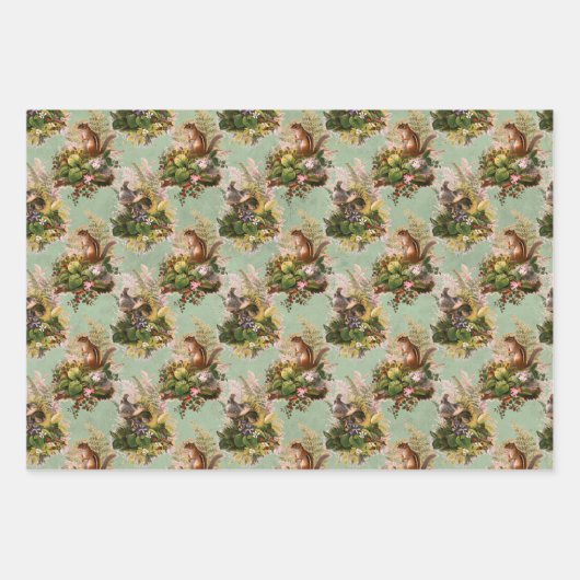 Chipmunks und Vögel Geschenkpapier Set (Vorderseite)