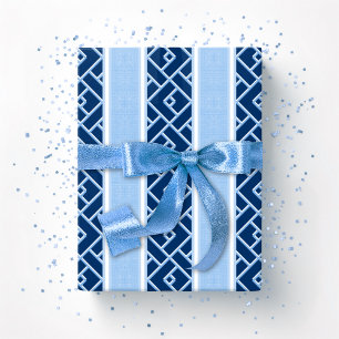 Chippendale-Streifen in Blau Indigo Geschenkpapier