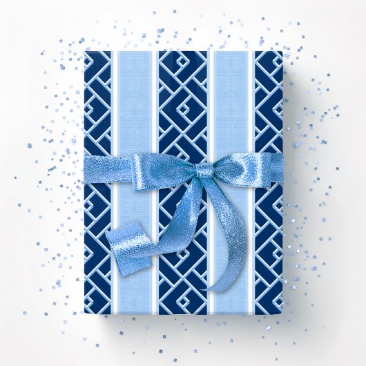 Chippendale-Streifen in Blau Indigo Geschenkpapier