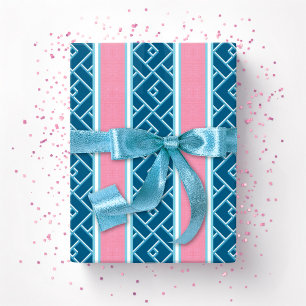 Chippendale-Streifen in Rosa und Tief-Aqua Geschenkpapier