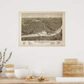 Chippewa Falls WI 1886 Antike Panoramakarte Poster (Küche)