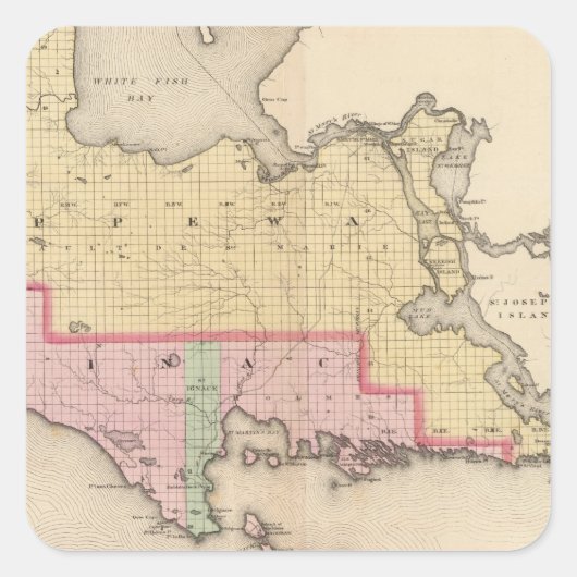 Chippewa Landkreis Mackinac Landkreis Michigan Quadratischer Aufkleber (Vorderseite)