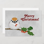 Chipping Snowy Sparrow with Holly and Berries Einladung (Vorne/Hinten)