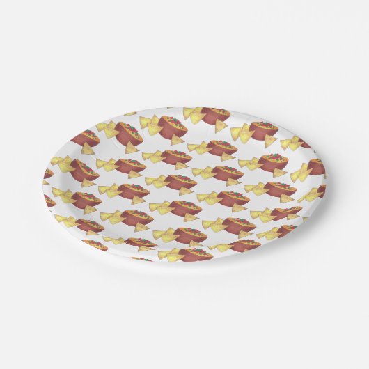 Chips Chili Con Queso Blanco Nachos Käsedip Pappteller (Schrägansicht)