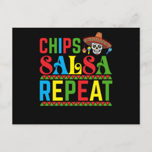 Chips Salsa Repeat - Funny Cinco De Mayo Mexiko Postkarte