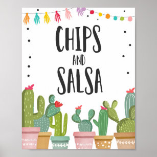 Chips und Salsa Fiesta Food Cactus Table Sign Poster