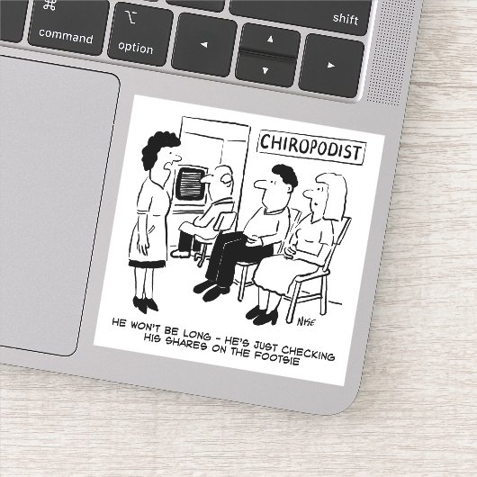 Chiropodist überprüft seine Aktien online Aufkleber (Detail)