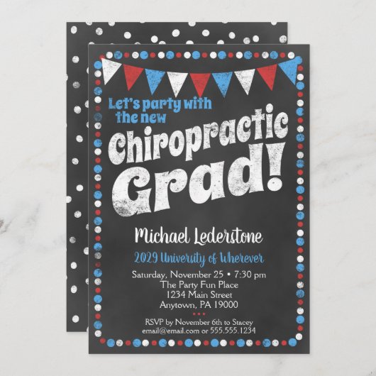 Chiropractic Graduation Party Einladung Red Blue (Vorne/Hinten)