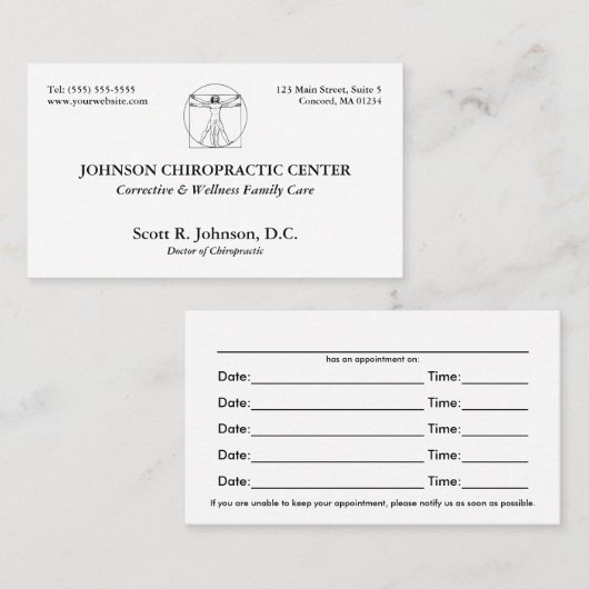 Chiropraktik-Logo-Verabredungs-Karten Terminkarte (Vorne/Hinten)