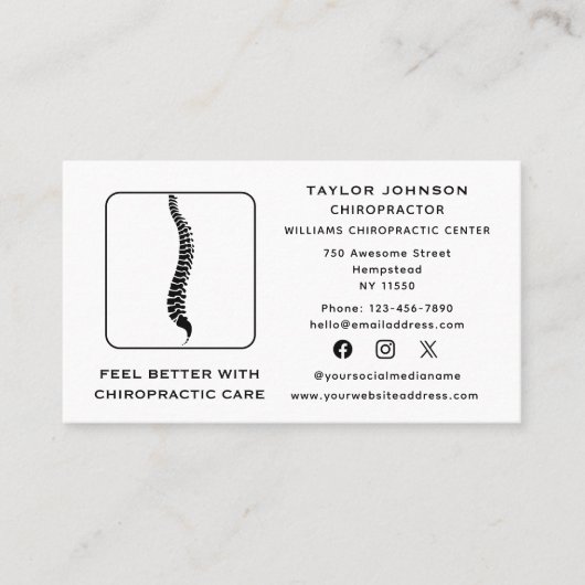 Chiropraktiker Chiropraktische Typografie Social M Visitenkarte (Vorderseite)