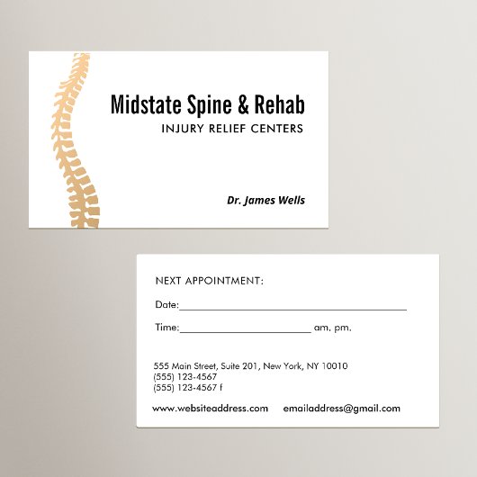 Chiropraktiker Erinnerung Visitenkarte