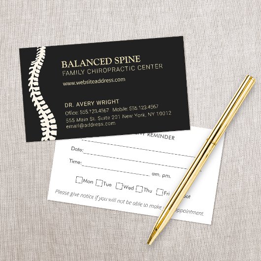 Chiropraktiker Erinnerung zur Ernennung Visitenkarte