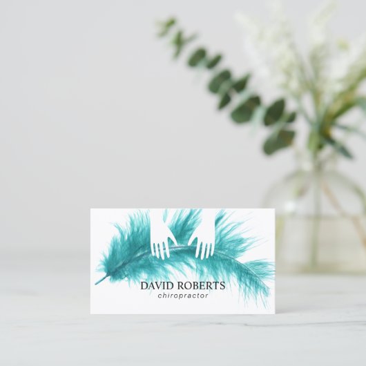 Chiropraktiker Hands & Feather Visitenkarte (Stehend Vorderseite)