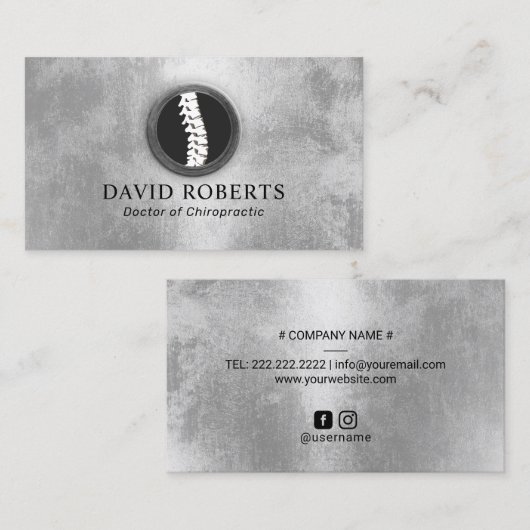 Chiropraktische Spine Logo Trendy Silver Chiroprak Visitenkarte (Vorne/Hinten)