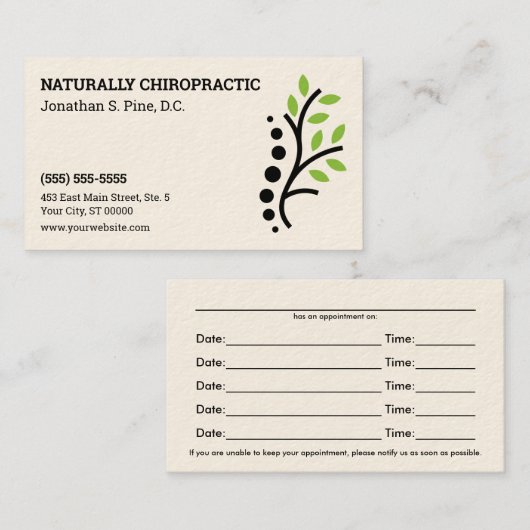 Chiropraktische Terminkarte für das Naturspine-Log (Vorne/Hinten)