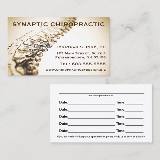 Chiropraktor-Ernennungskarten Terminkarte (Vorne/Hinten)