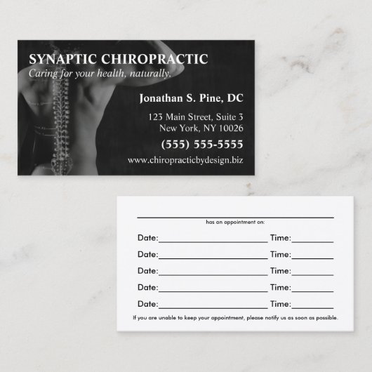 Chiropraktor-Foto-Verabredungs-Karten Terminkarte (Vorne/Hinten)