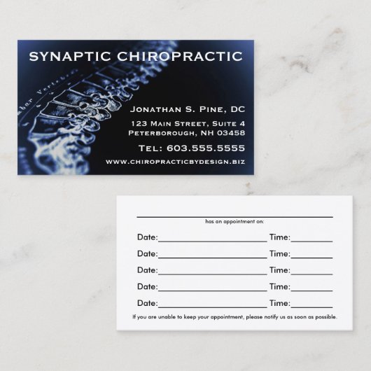 Chiropraktor-Verabredungs-Karten Terminkarte (Vorne/Hinten)