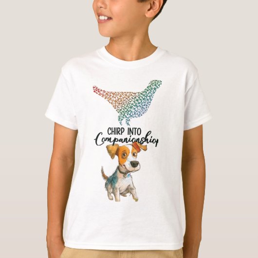 Chirp in Companiship" Cartoon Dog Watercolor T-Shirt (Vorderseite)