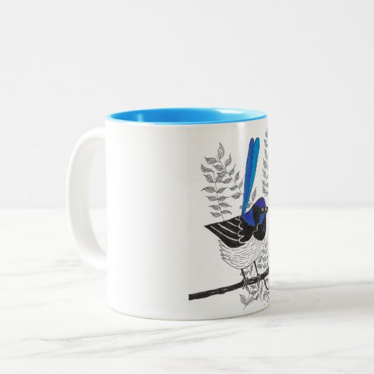 Chirpy Blue Wren Zweifarbige Tasse (Vorderseite Links)