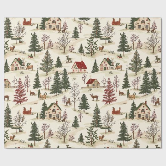 Chirstmas Vintage Village  Geschenkpapier (Flach)