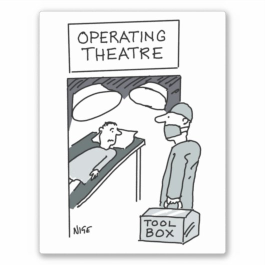 Chirurg hat einen Toolbox-Cartoon. Aufkleber (Vorderseite)