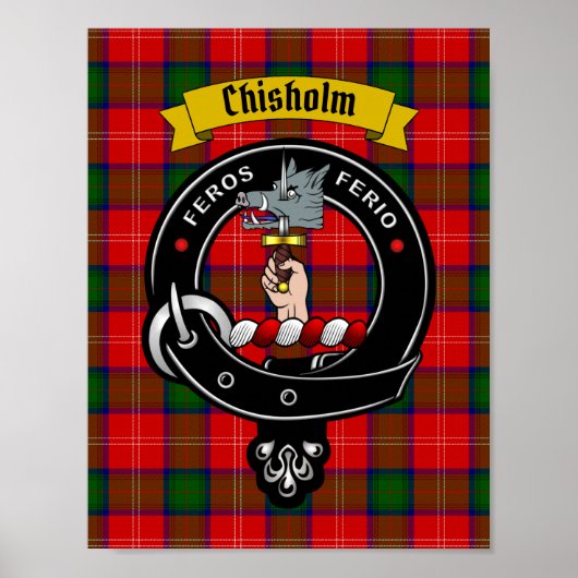 Chisholm Clan Abzeichen & Tartan 8,5 x 11 Poster (Vorne)