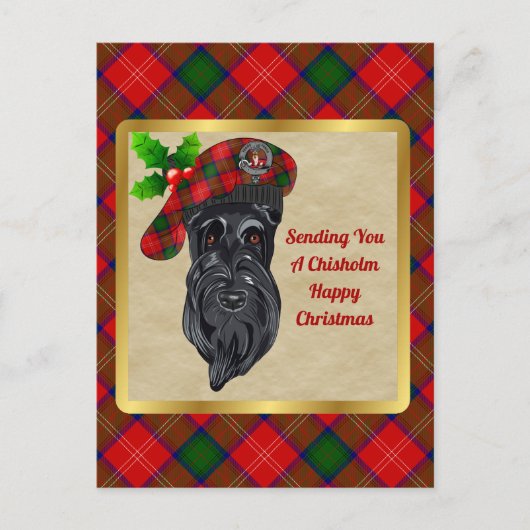 Chisholm Clan Abzeichen & Tartan Weihnachten Postkarte (Vorderseite)