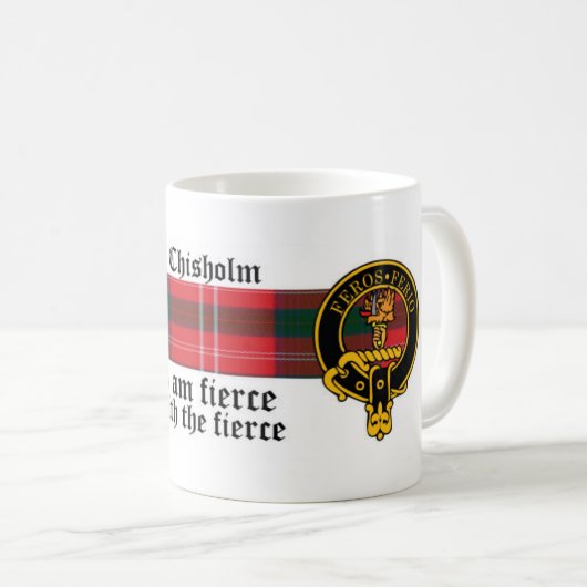 Chisholm schottisches Wappen und Tartan-Tasse Kaffeetasse (VorderseiteRechts)