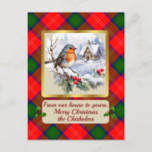 Chisholm Tartan w/Robin Personalisiert Feiertagspostkarte (Vorderseite)