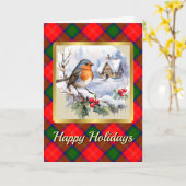 Chisholm Tartan w/Robin Personalisiert Xmas Karte (Gelbe Blume)