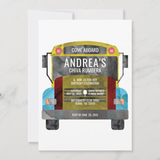 Chiva Rumbera Pachangera Party Bus Einladung (Vorderseite)