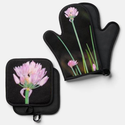 Chives Blume Ofenhandschuh & Topflappen-Set (Vorderseite/Rückseite)