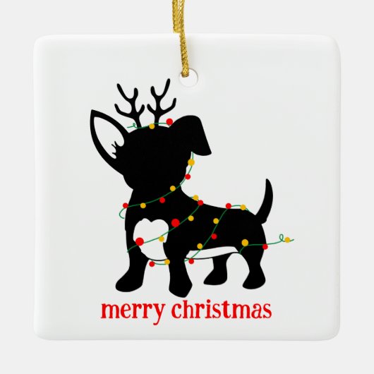 Chiweenie Christmas Lights Keramikornament (Vorderseite)