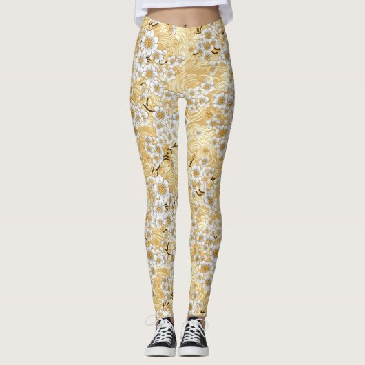 Chiyogami Plum Blossom Blumenmuster Leggings (Vorderseite)