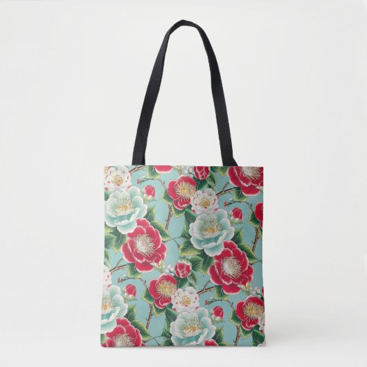 Chiyogami Red and White Camellias Pattern Tasche (Vorderseite)