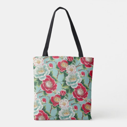 Chiyogami Red and White Camellias Pattern Tasche (Rückseite)