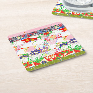 Chiyogami Rice Paper Pattern Rechteckiger Pappuntersetzer