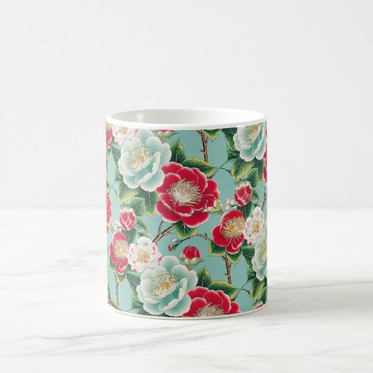 Chiyogami Rot und Weiße Kamelien Blooms Kaffeetasse (Mittel)