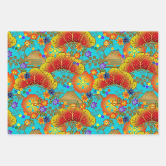 Chiyogami Yuzen Washi Stil Muster Wrapping Paper Geschenkpapier Set (Vorderseite 3)