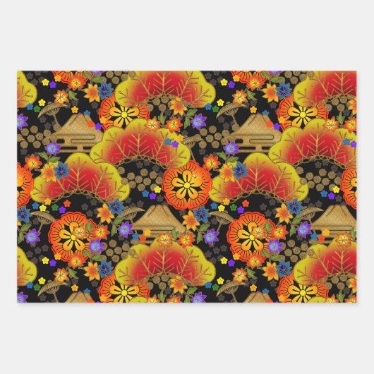 Chiyogami Yuzen Washi Stil Muster Wrapping Paper Geschenkpapier Set (Vorderseite)