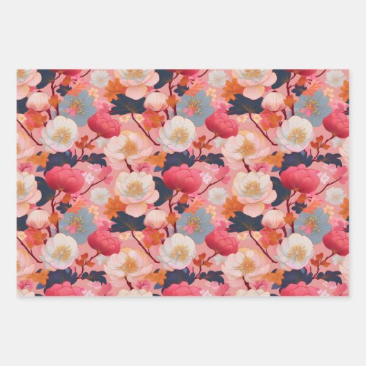 Chiyogami Yuzen Washi Style Muster Geschenkpapier Set (Vorderseite 3)