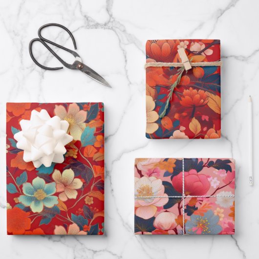 Chiyogami Yuzen Washi Style Muster Geschenkpapier Set (Vorderseite)