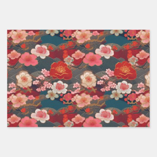 Chiyogami Yuzen Washi Style Muster Geschenkpapier Set (Vorderseite 2)