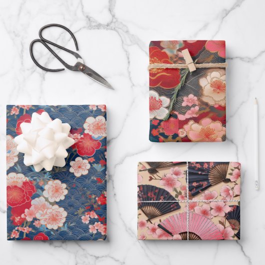 Chiyogami Yuzen Washi Style Muster Geschenkpapier Set (Vorderseite)